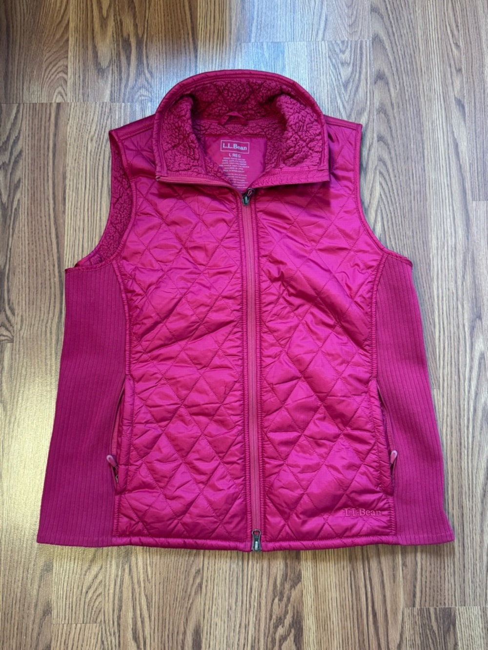 L.L. Bean Women's Quilted Fleece-Trim Vest - Raspberry Pink